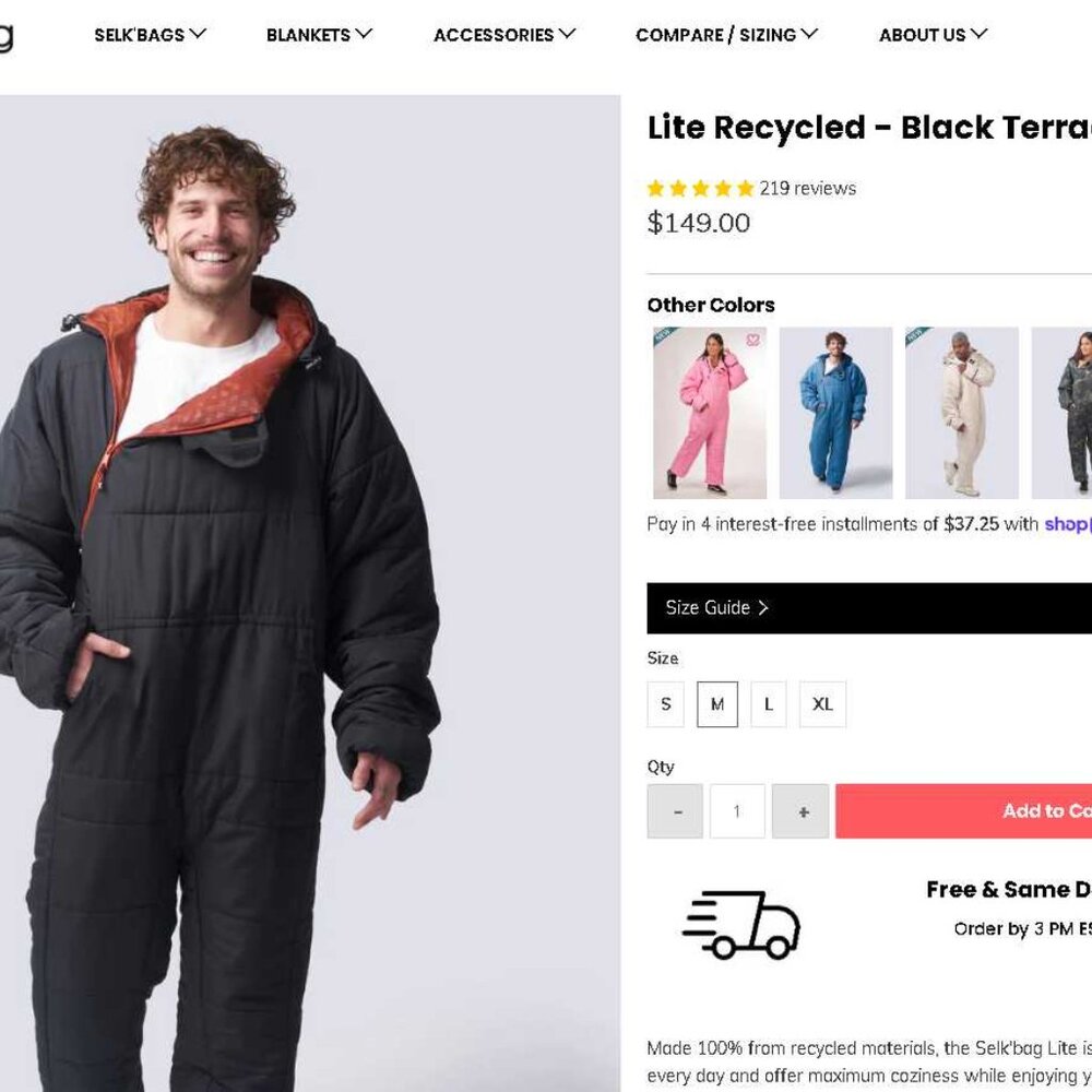 New Adult M Selk'Bag Lite recycled wearable sleeping bag in black - Picture 10 of 10